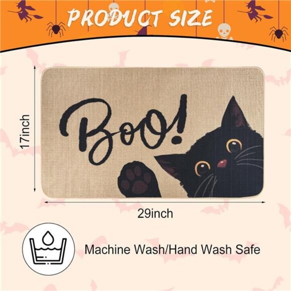 New 17x29" Halloween Door Mat - Black Cat 'Boo' Welcome Mat for‎ Indoor/Outdoor - Picture 3 of 8